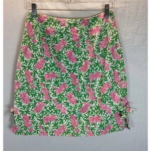 Lilly Pulitzer Pink‎ Green Parrot floral Pencil Skirt size 8 Beach festive